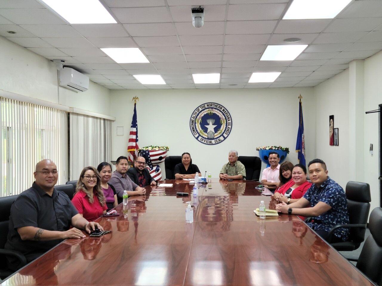 From left, Northern Marianas College Chief Financial Officer David Attao, NMC Office of Institutional Effectiveness Assessment Specialist Geri Rodgers, NMC Office of Institutional Effectiveness Director Vilma Reyes, CNMI Small Business Development Center Director Arden Sablan, NMC President Dr. Galvin Deleon Guerrero, Gov. Ralph DLG Torres, Lt. Gov. Arnold I. Palacios, NMC Vice President for Administration and Advancement Frankie Eliptico, NMC Dean of Student Support Services Charlotte Cepeda, NMC Human Resources Director Polly Masga, and Press Secretary Kevin Bautista pose for a photo on Tuesday in the governor's conference room.