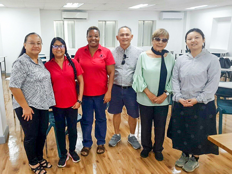 From left, Saipan and Northern Islands Municipal Council Secretary Carmen Cabrera Pangelinan, NMC-CREES Program Manager Roxe Lazaro, NMC Business Program’s Karim Johnson, former Rep. William Torres, Council Vice Chairwoman Antonia Manibusan Tudela, and Dr. Yuni Zhao.