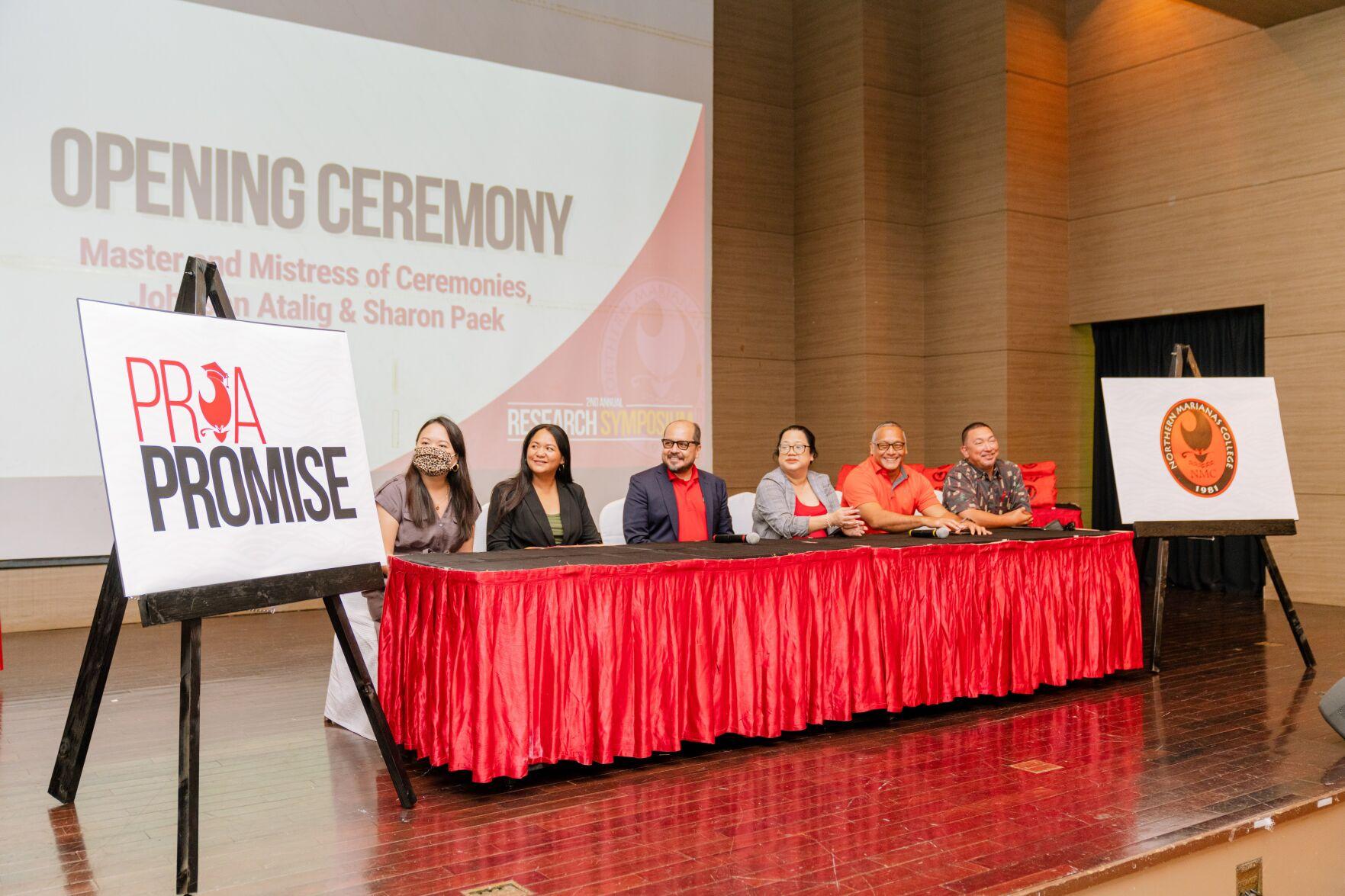 Northern Marianas College launched the Proa Promise Program, a new initiative that helps students with the education costs not covered by federal or local financial aid. From left NMC Regents Michelle Lin Sablan, Irene Torres, NMC President Galvin Deleon Guerrero, NMC Regent Zenie Mafnas, NMC Regent Chair Charles Cepeda, and NMC Regent Jesse Tudela.