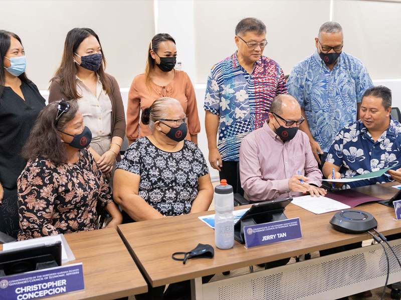 Earlier this week NMC President Dr. Galvin Deleon Guerrero, together with NMC’s Board of Regents, Gov. Ralph DLG Torres, Senate President Jude U. Hofschneider, Speaker Edmund S. Villagomez and Tan Holdings President Jerry Tan signed the agreement to adopt the Chalan Monsignor Guerrero medians. 