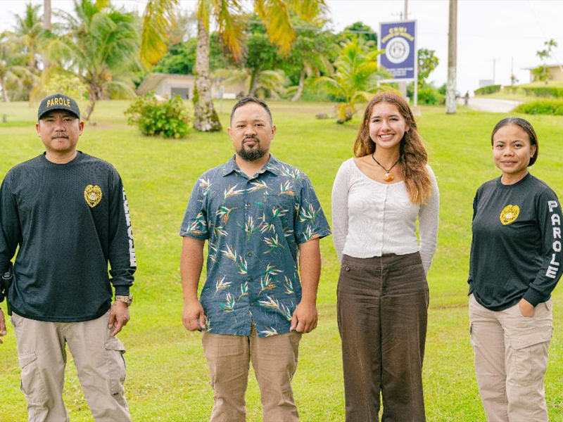 In photo from left is CNMI Parole Officer Ray Dador, NMC-CREES Agroforestry and Food & Nutrition Security Extension Agent Jesse Deleon Guerrero, NMC-CREES intern Catherine Atalig, and CNMI Parole Officer Shirlene C. Laniyo.