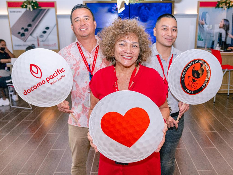 Docomo Pacific recently donated $5,000 to the Northern Marianas College Foundation, in support of its upcoming golf tournament on March 18 and 19, 2023. In photo from left is Docomo Pacific CNMI Enterprise Sales Manager Joseph Torres, Docomo Pacific CNMI General Manager Pauline Johnson, and Docomo Pacific CNMI Brand Manager Brent Deleon Guerrero.