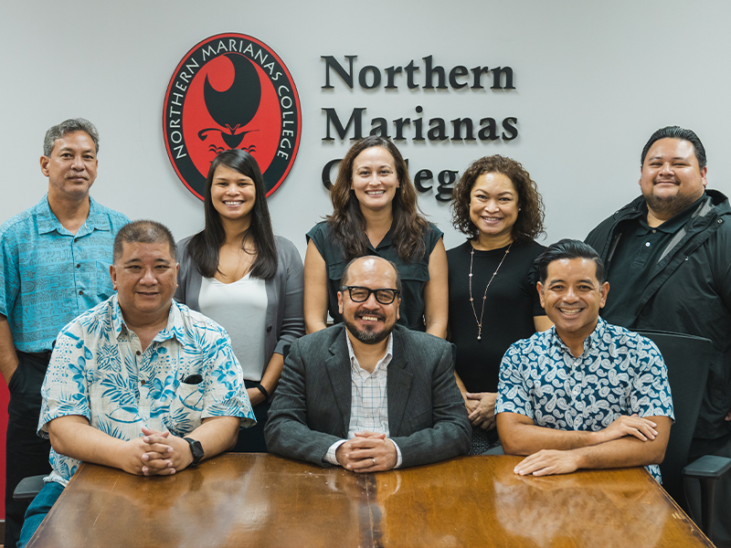 In photo are – top row, from left: USDA Rural Development Business/Community Programs Specialist (Area II Office) Anthony Barcinas, NMC Grants Specialist Cecilia Camacho, NMC Capital Improvement Projects Director Rachel Fusco, NMC Administrative Services/Facilities Administrative Manager Shirley Blas, NMC Grants Coordinator William “Bill” Torres; bottom row, from left: USDA Rural Development Area Director for the Western Pacific Joe Diego, NMC President Dr. Galvin Deleon Guerrero, and NMC Vice President for Administration and Advancement Frankie Eliptico.