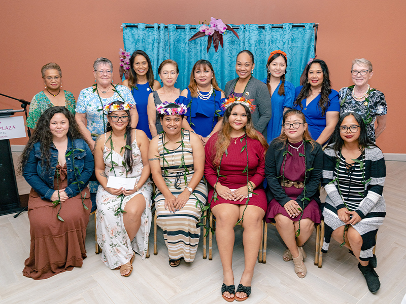 Front, from left, the first “Live Your Dreams” recipient, Leah Murphy, poses with the 2022 Live Your Dreams recipients Jennifer Benavente, Mollie Atinisom, Angellyn Nicholas, Maritoni Duarte, and Kelly Sablan. At the back, from left, are Soroptimist International Northern Mariana Islands past president Marilyn Marron, SINMI president Maureen Sebangiol, treasurer Merle Byrd, Suzi Perez, Soroptimist Live Your Dreams chair Jessy Loomis, president of Soroptimist Marianas Jessica Castro, SINMI member Yijia Zhao, Joann Aquino and secretary Pam Brown Blackburn.