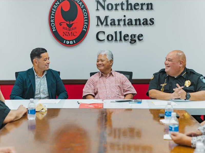 From left, NMC Interim President Frankie Eliptico, acting Gov. Arnold I. Palacios, and Department of Corrections Commissioner Wally Villagomez.