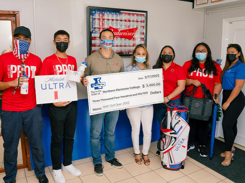 Marianas Pacific Distributors (MARPAC) donated $3,400 in cash, in kind prizes, and beverages to Northern Marianas College. The donation will be used for the NMC Foundation's upcoming golf tournament on Saturday, March 19, 2022.