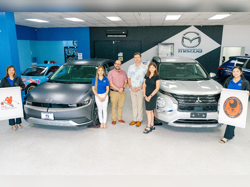 Triple J Motors Saipan recently announced that it will be offering a brand new 2023 Hyundai IONIQ 5 SEL with Navigation and AWD and a brand new 2023 Mitsubishi Outlander as hole-in-one prizes for NMC Foundation’s upcoming Golf Open on March 18 and 19, 2023. In photo with NMC President Galvin Deleon Guerrero, EdD is Triple J Motors General Manager Sean Ficke and Triple J Motors staff. 