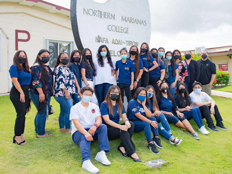 Members of the Beta Lambda Psi Chapter of Phi Theta Kappa or PTK International Honor Society at the Northern Marianas College pose for a photo