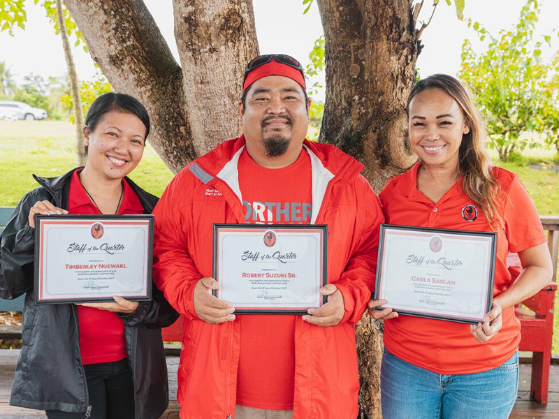 Northern Marianas College’s Staff Senate recently recognized its staff members of the quarter. From left, awardees Timberley Ngewakl, Robert Suzuki Sr., and Carla Sablan.