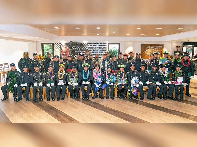 Thirty-eight new Department of Corrections officers received their Certificate of Completion in Basic Law Enforcement and their badges at their graduation ceremony yesterday at the Pacific Islands Club Saipan. The academy was done in partnership with the Northern Marianas College and the CNMI Department of Labor. The new officers earned 40 college credits from NMC during the program and were trained in multiple subject areas that included Abnormal Psychology, Law and the Corrections Officer, Juvenile Justice, and the Dynamics of Substance Abuse. 