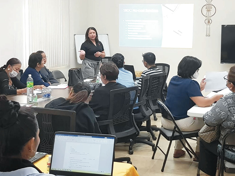 CNMI Small Business Development Center network director Nadine Deleon Guererro during her presentation at the Women’s Entrepreneurs Project cohort on Capital Hill last Wednesday. (CHRYSTAL MARINO)