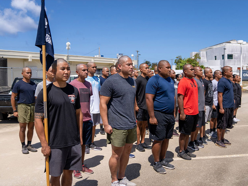 Cadet of the 26th Police Academy Cycle of the Department of Public Safety stand at attention during training.