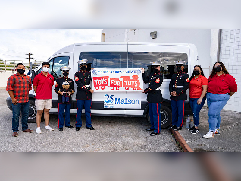 The U.S. Marine Corps Reserve, the Saipan Chamber of Commerce and the Associated Students of the Northern Marianas College distributed more than 1,200 toys in the CNMI this holiday season as part of the “Toys for Tots” program  hosted by the USMC Reserve. The program provides toys to disadvantaged children during the Christmas holiday season. In photo from left are chamber executive director Lee Tenorio, ASNMC vice president Gerald Crisostomo Jr., Sgt. Damian Vieira, Sgt. Nicohlas Benjamin Ooka, Sgt. Stephen Smith, Cpl. Donald John Pangelinan, Northern Marianas College Office of Student Activities and Leadership program coordinator Maia Pangelinan, and ASNMC president Alyssa Attao. 