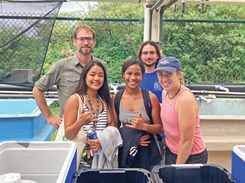 From left, University of Guam associate professor David Combosch; Northern Marianas College interns Subin Cho and Richelle Ramon; Héctor Torrado, postdoctoral researcher; and Mikay Reuter, graduate research assistant. (UOG)