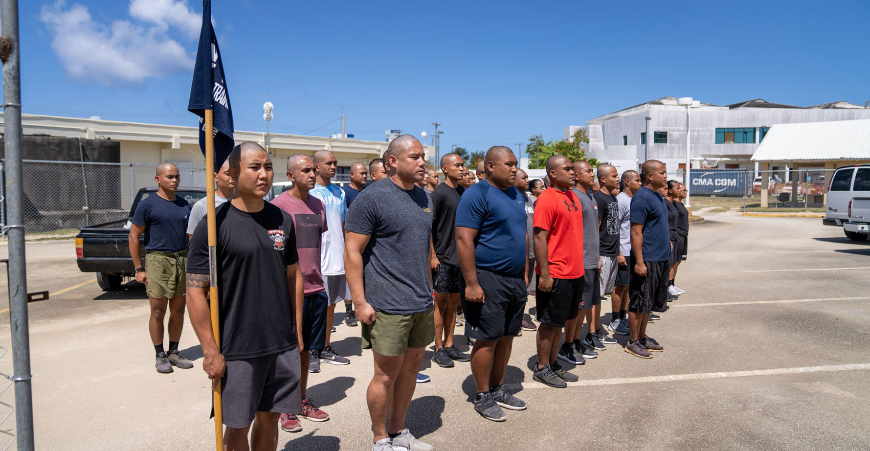 Cadet of the 26th Police Academy Cycle of the Department of Public Safety stand at attention during training.