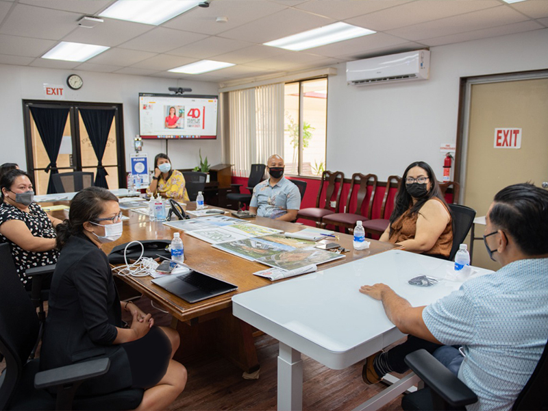 Joe Guerrero, third  right, the new president of the Saipan Chamber of Commerce, met recently with Northern Marianas College Interim President Frankie M. Eliptico and members of NMC's team to discuss the college's workforce development efforts, rebuilding activities, and other issues relevant to the private sector.