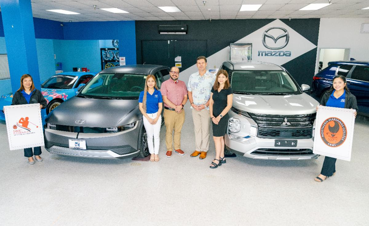 Triple J Motors Saipan recently announced that it will be offering a brand new 2023 Hyundai IONIQ 5 SEL with Navigation and AWD and a brand new 2023 Mitsubishi Outlander as hole-in-one prizes for NMC Foundation’s upcoming Golf Open on March 18 and 19, 2023. In photo with NMC President Galvin Deleon Guerrero, EdD is Triple J Motors General Manager Sean Ficke and Triple J Motors staff. 