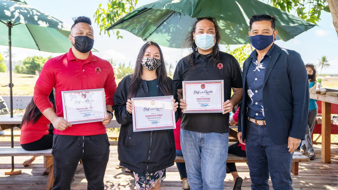 From left are Accounting Technician Nate Seng, Accountant Christina Cruz, Funds Certification Officer/Travel Accountant Odin Garces, and NMC Interim President Frankie Eliptico.