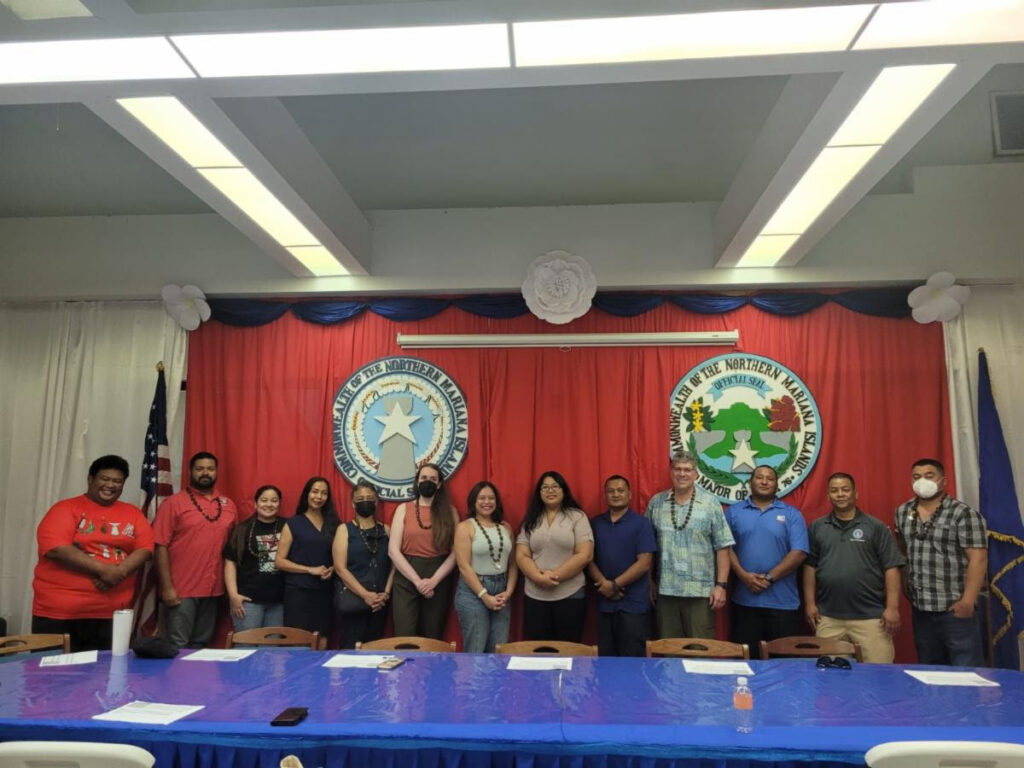 The CNMI Small Business Development Center at Northern Marianas College, together with the CNMI Department of Commerce and various local stakeholders met with the International Economic Development Council (IEDC) in order to discuss ways to provide technical assessment and capacity building services to the CNMI. In photo from left is Ivan Mereb, Victor Garza, Mercilynn Palec, Jo Anna Ada, Ginny Gilliam, Delaney Luna, Nadine Deleon Guerrero, Aubry Hocog, Jonovan Lizama, Brett Doney, David Atalig, Dean Manglona, and Manny Camacho.